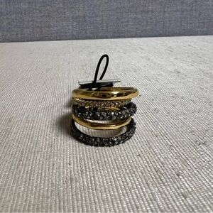 Alexis Bittar Pavé Orbit Crystal Layered Gold & Gunmetal 2 Toned Ring Sz 7 NWT
